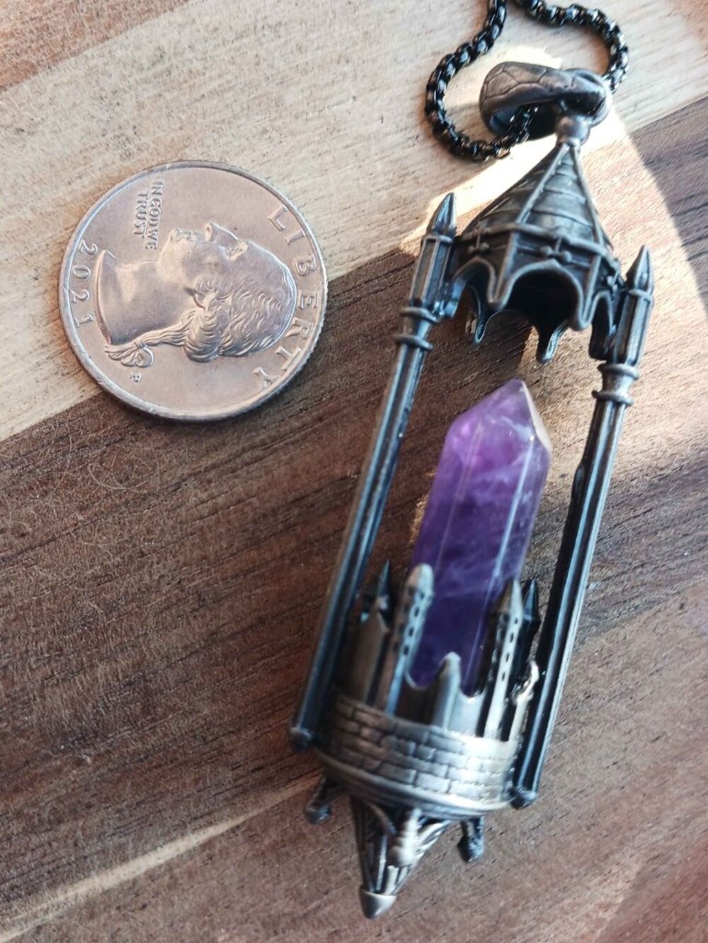 Gothic Castle Purple Amethyst Point Pendant Necklace - Picture 2 of 2